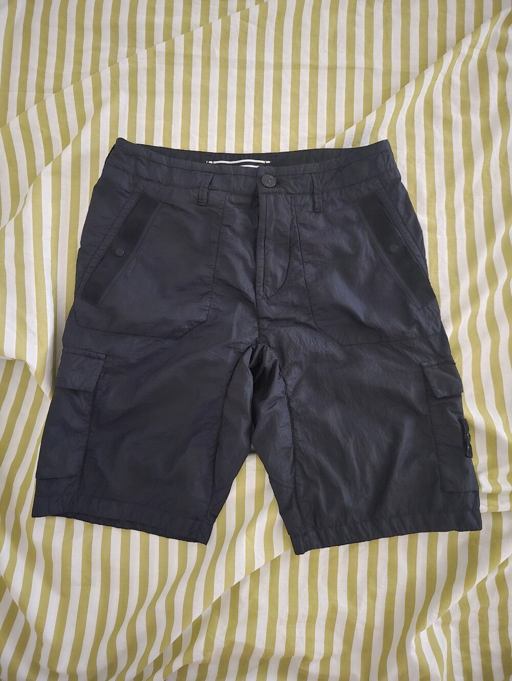 Stone Island Seersucker Bermuda Cargo Shorts - Black